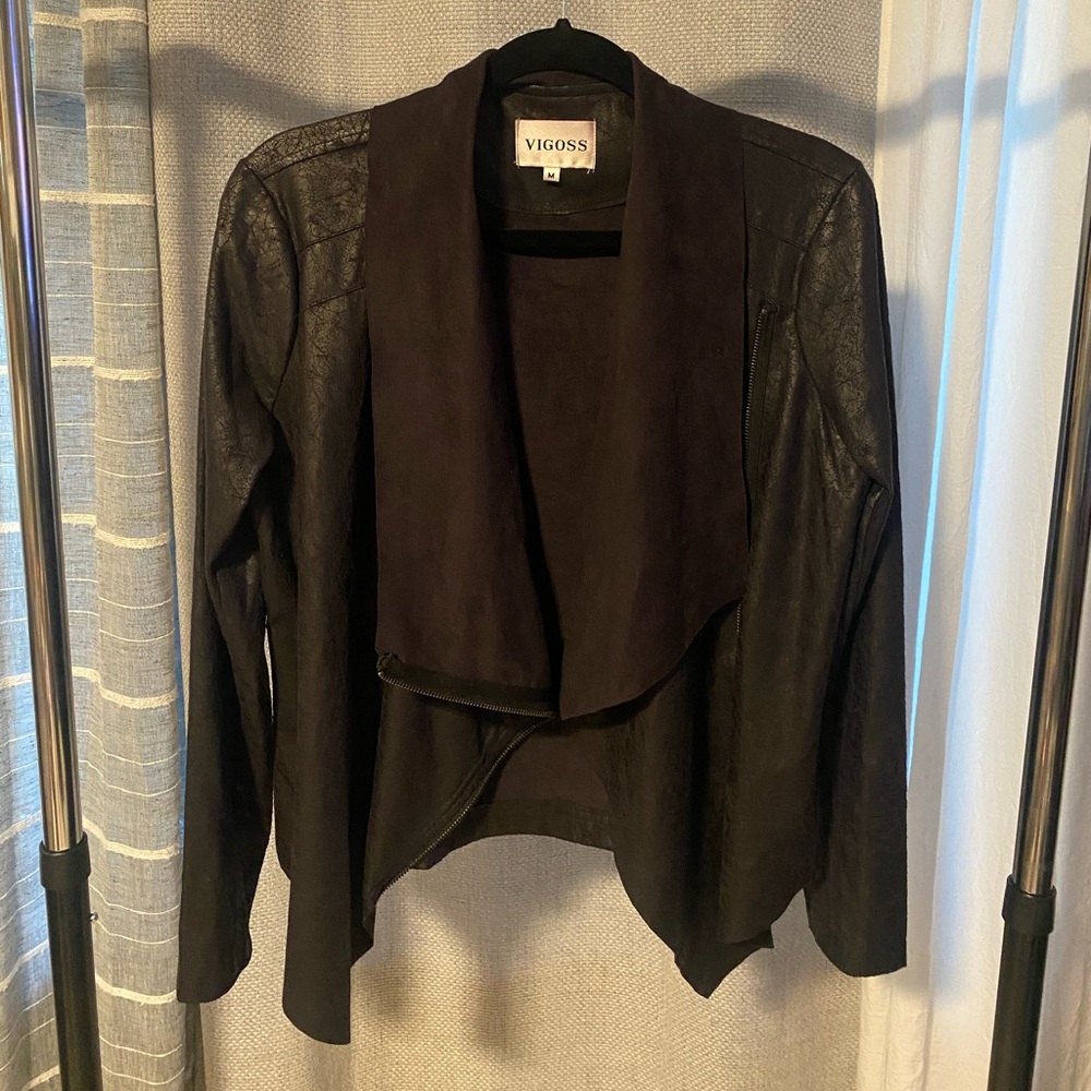 Vigoss Jackets & Coats Vigoss Black Asymmetrical Faux Suede